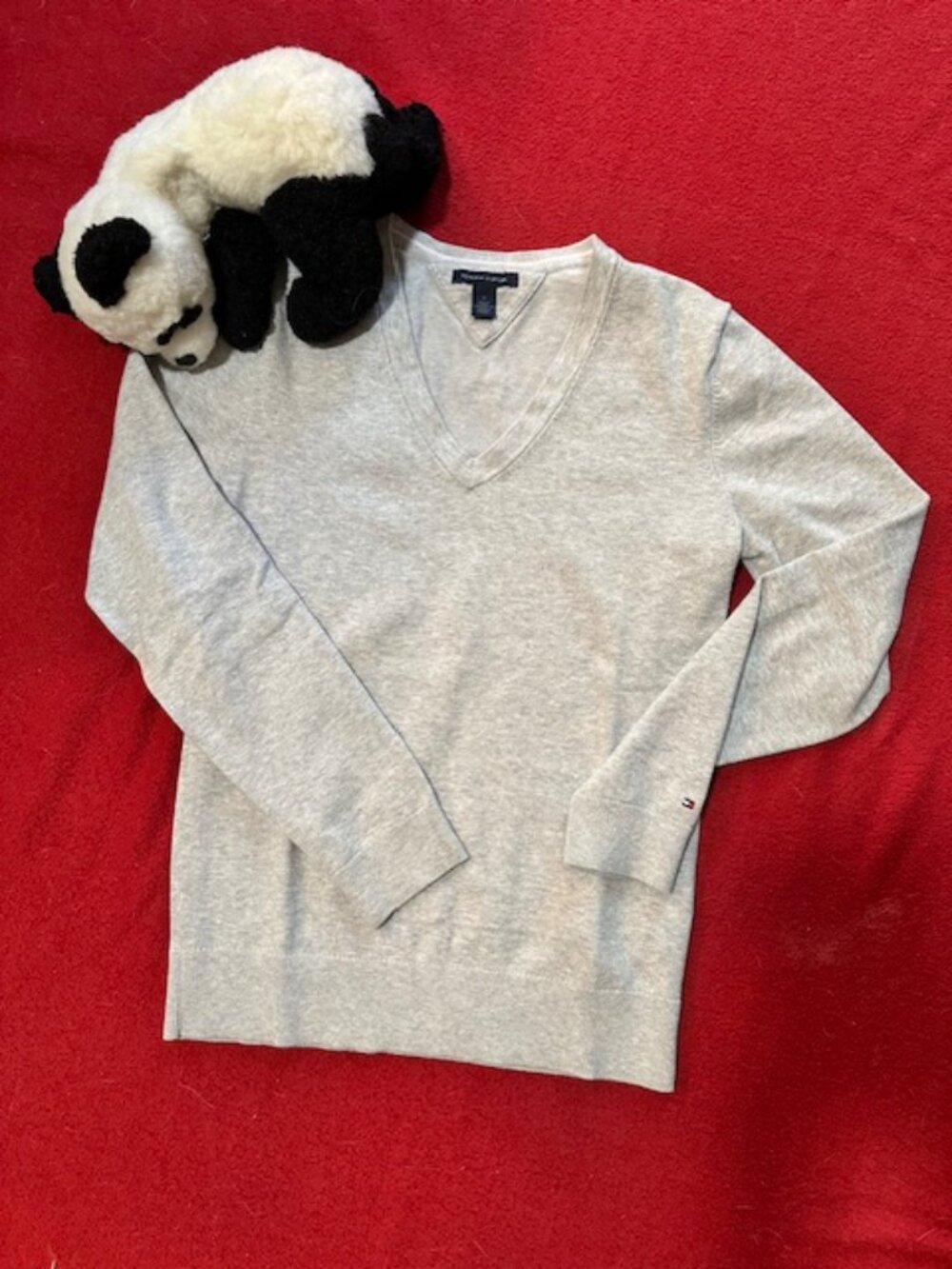 Tommy Hilfiger V-Neck Sweater - Sz M - Heather Gray - Picture 10 of 10